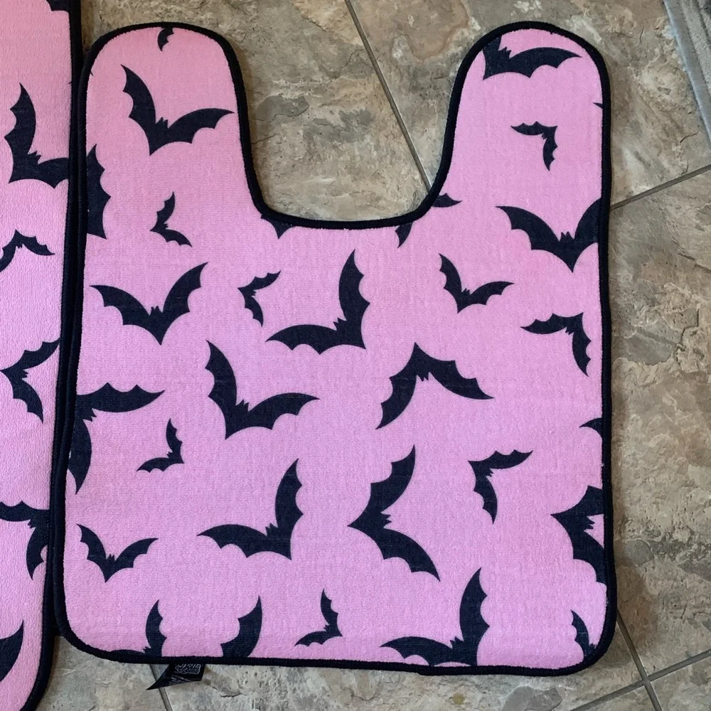 Dolls Kill Pink & Black Bats Bath Mats Rugs Set Duo NWT